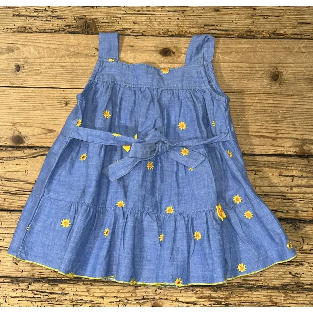 Aarong Baby Size 18mths Chambray Sunflower Embroidered Sun Dress W/Panties NWT